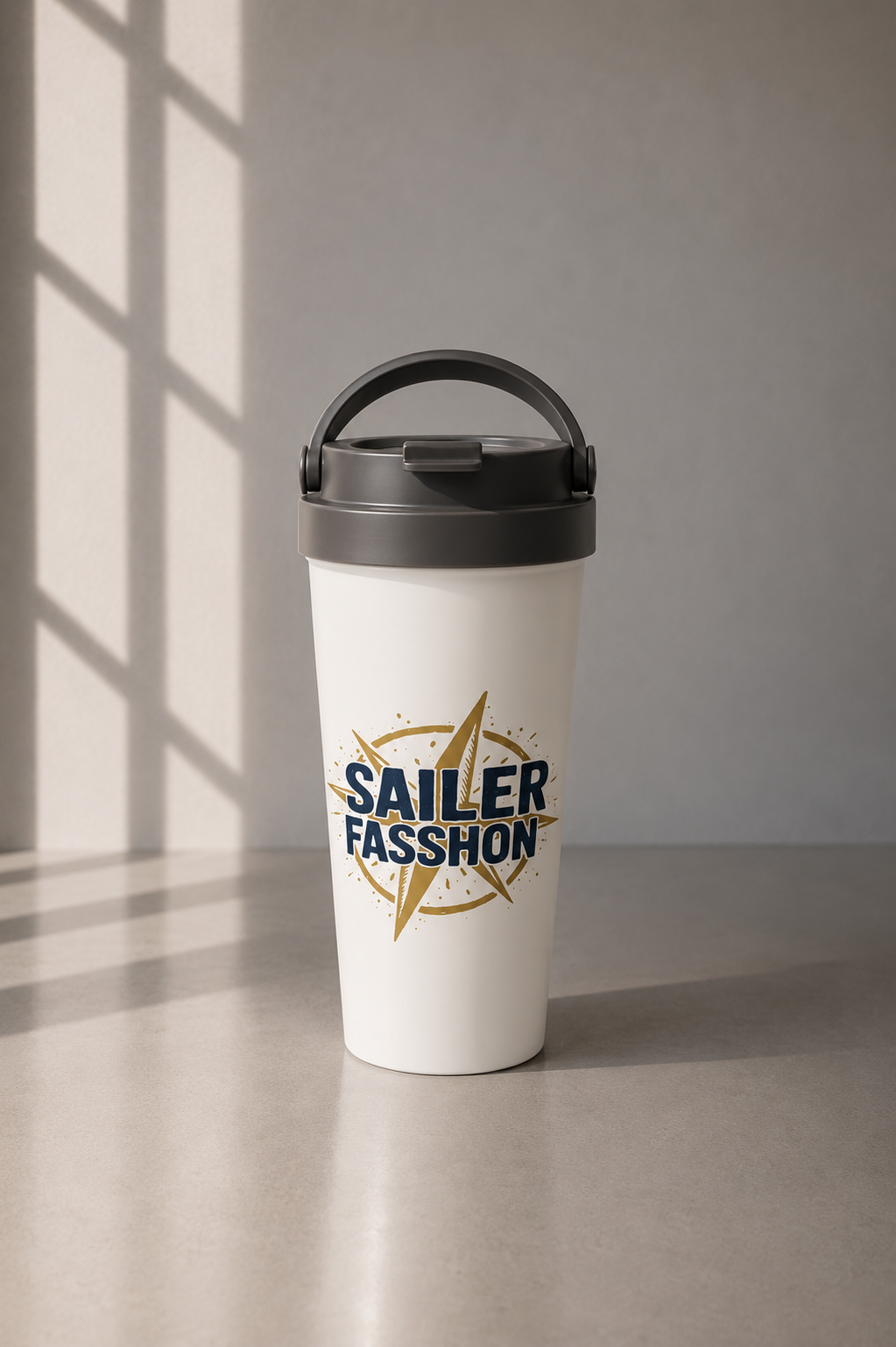 Weiße Edelstahl-Thermotasse 0,44 L