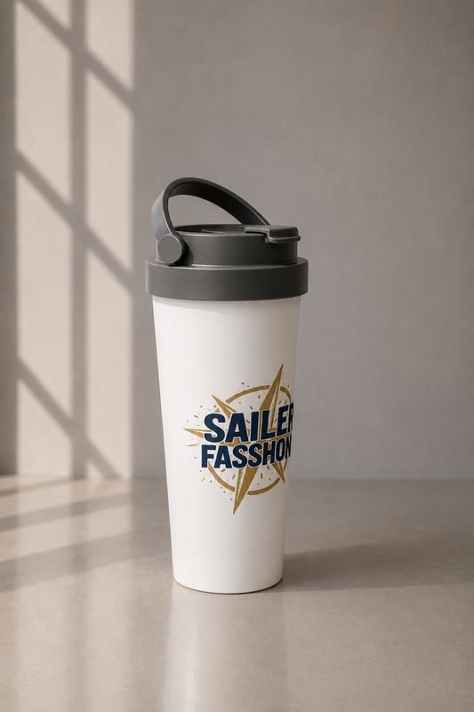 Weiße  Edelstahl-Thermotasse 0,44 L